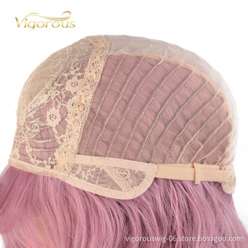 Best Hair Short Vendors High Quality Temperature With Bang Loose Wave Deep Pink Wholesale Wigs Synthetic